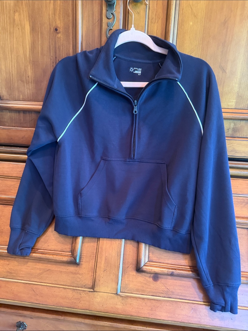 aerie Navy Half-Zip Pullover with Mint Piping
